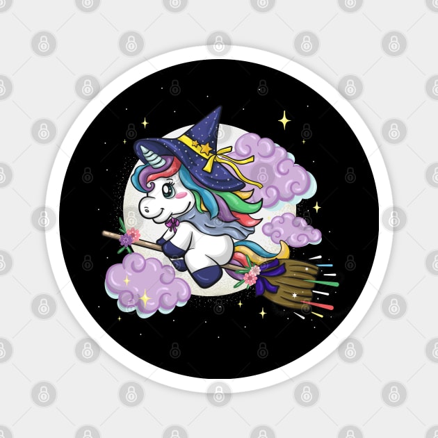 Cute Magical Witch Unicorn Halloween Magnet by HamilcArt